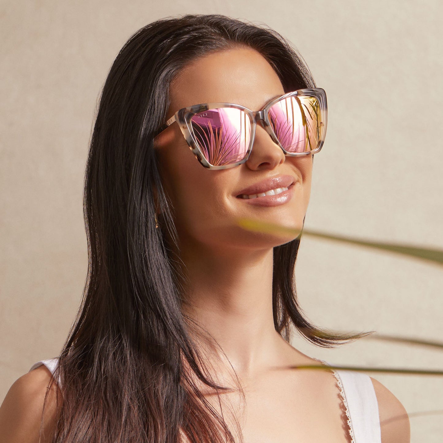 Óculos de Sol Becky II - Tartaruga Creme + Espelhado Rosa