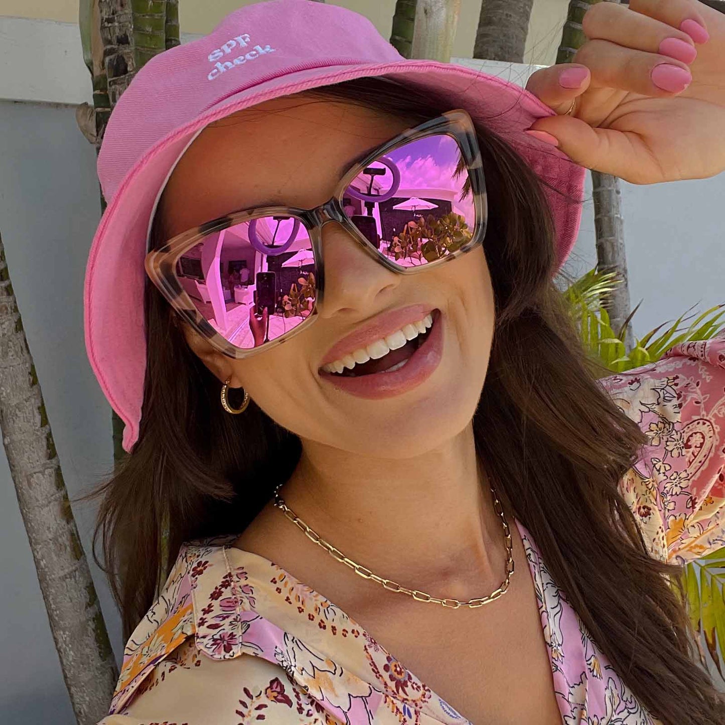 Óculos de Sol Becky II - Tartaruga Creme + Espelhado Rosa