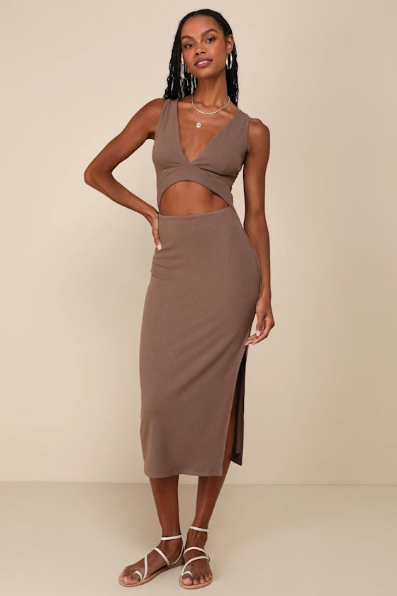 Vestido Mini canelado-marrom