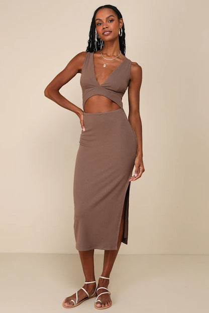 Vestido Mini canelado-marrom
