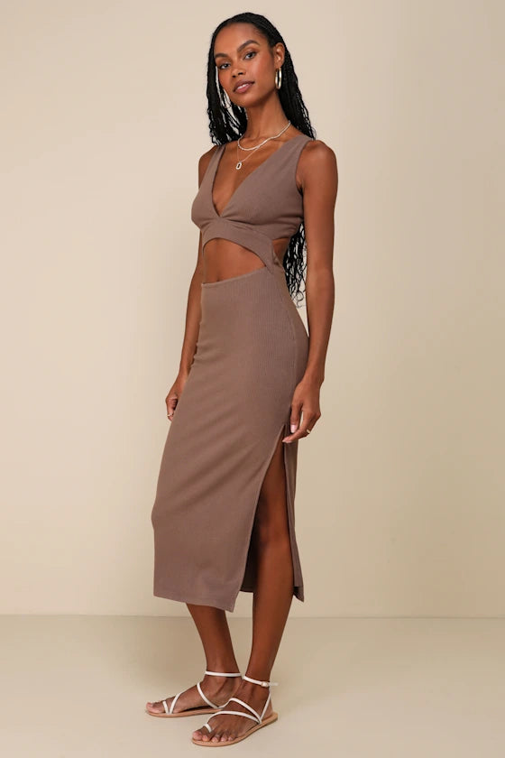 Vestido Mini canelado-marrom