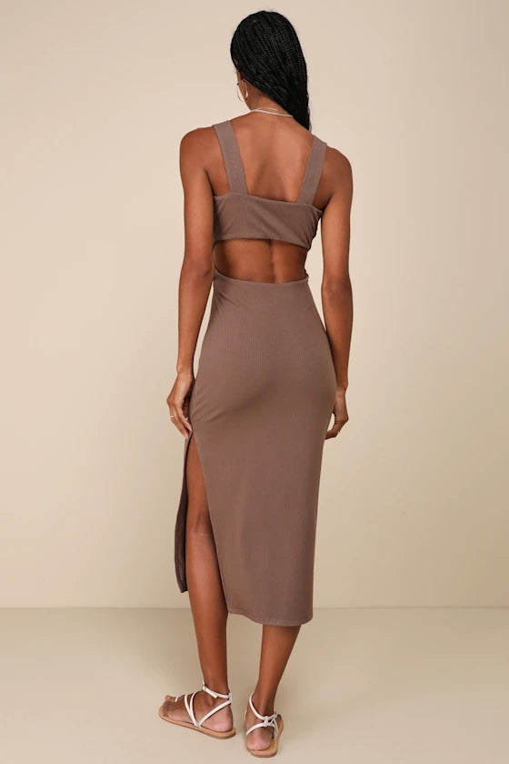 Vestido Mini canelado-marrom