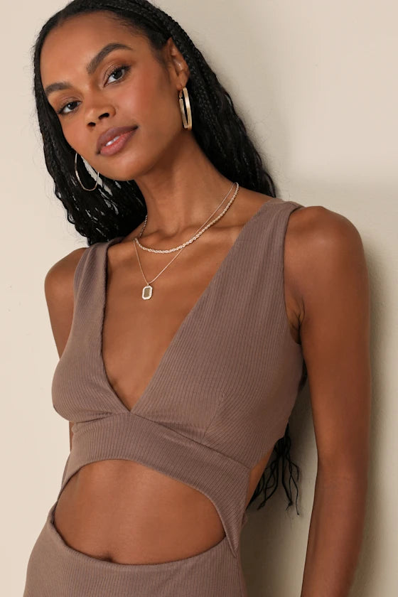 Vestido Mini canelado-marrom