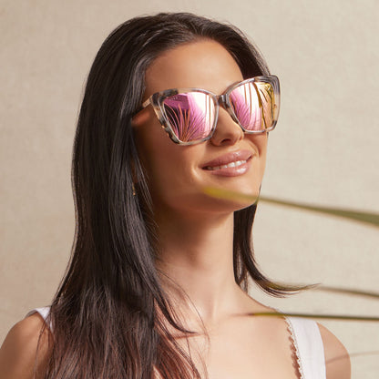 Óculos de Sol Becky II - Tartaruga Creme + Espelhado Rosa