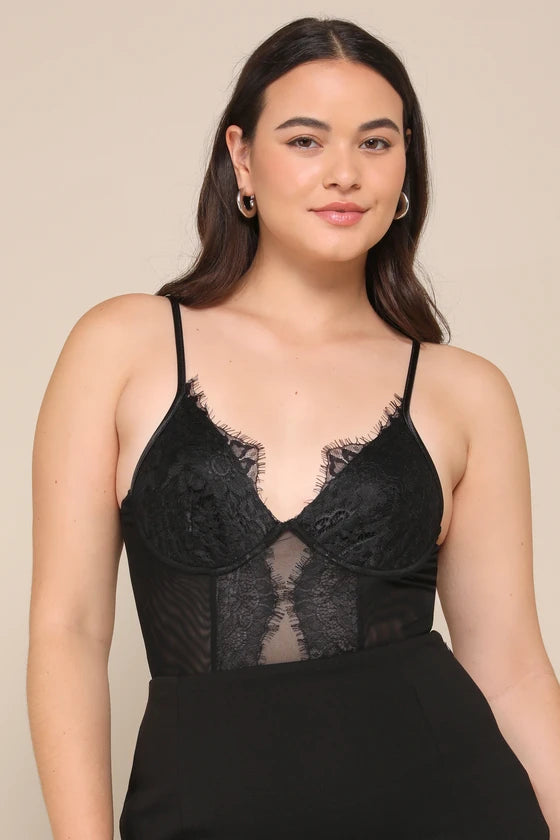 Body Preto Sem Mangas com Renda Mysjoy-preto