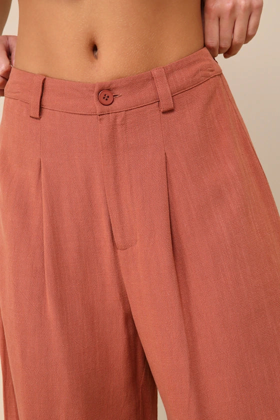 Calças de Linho Pernas Largas Terracota Mysjoy - Laranja