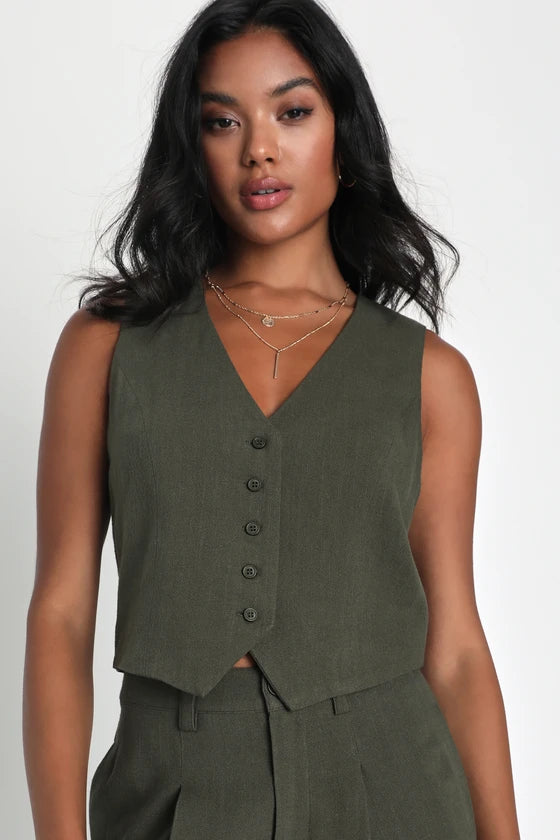 Colete de Linho Bege Mysjoy-verde