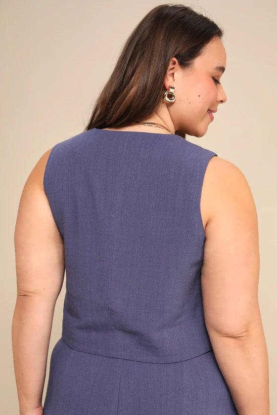 Colete de Linho Bege Mysjoy-azul