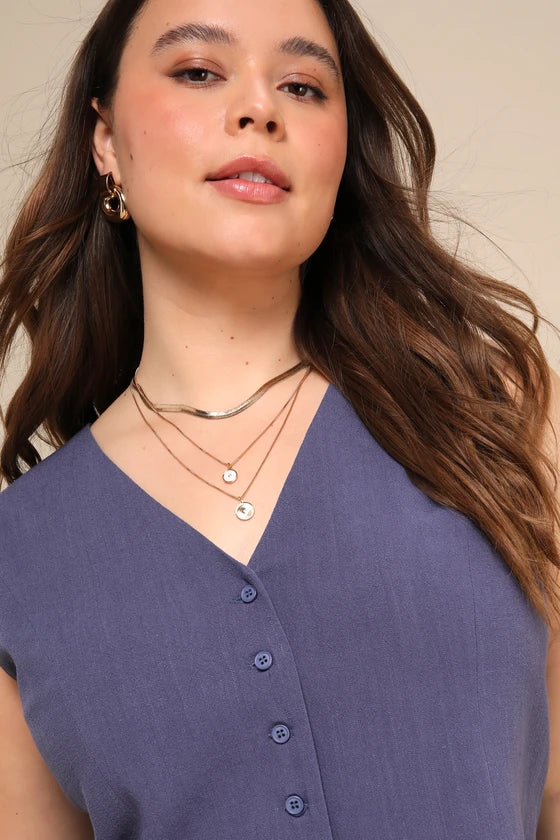 Colete de Linho Bege Mysjoy-azul