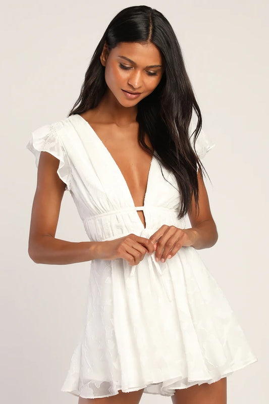 Macacão Floral Queimado com Babados-branco