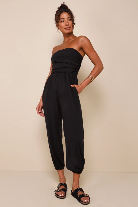 Macacao Jogger Sem Alças Mysjoy-preto