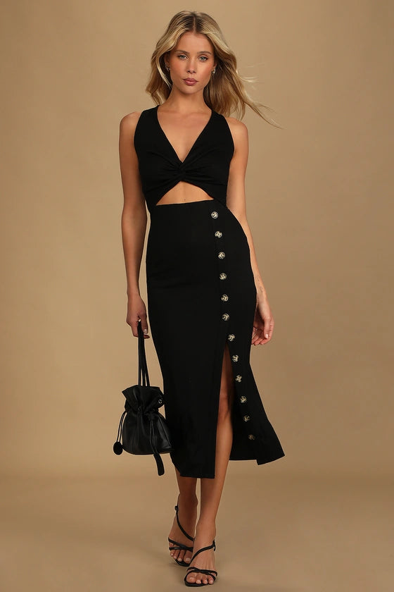 Vestido Preto Torcido Elegante-preto