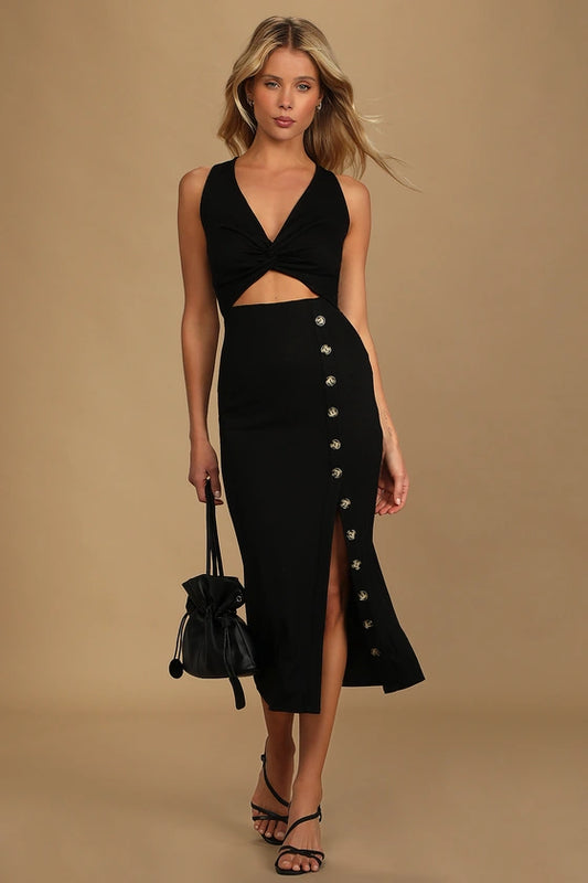 Vestido Preto Torcido Elegante-preto