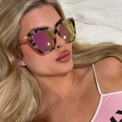 Óculos de Sol Becky II - Tartaruga Creme + Espelhado Rosa