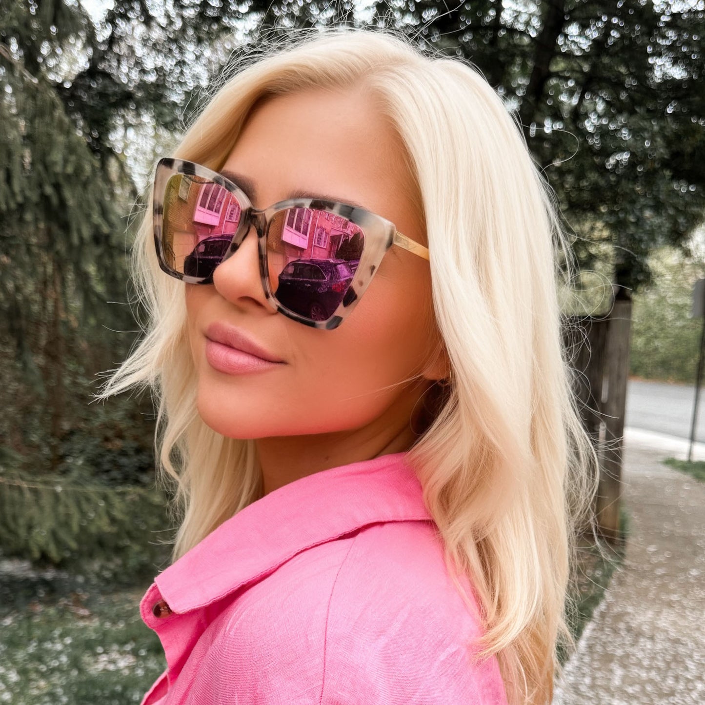 Óculos de Sol Becky II - Tartaruga Creme + Espelhado Rosa